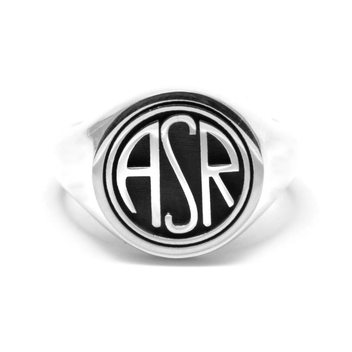 AS Roma Anello Chevalier Sigillo ASR tondo X Nove25, Unisex, Argento Brunito< Gioielli