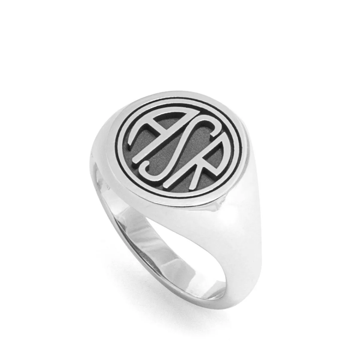 AS Roma Anello Chevalier Sigillo ASR tondo X Nove25, Unisex, Argento Brunito< Gioielli