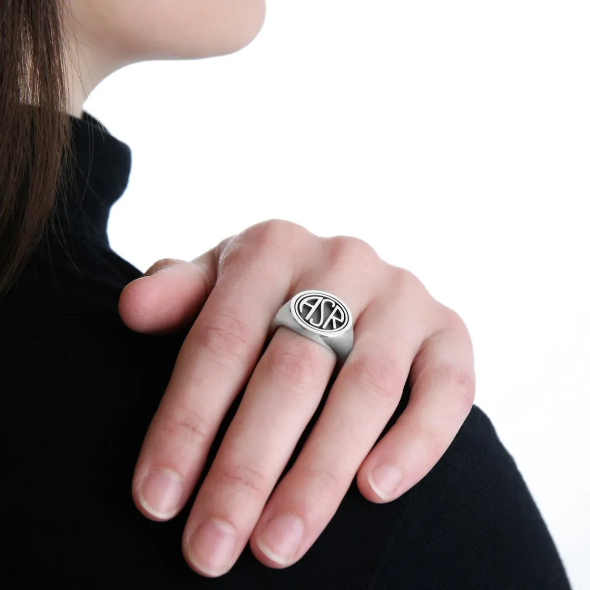 AS Roma Anello Chevalier Sigillo ASR tondo X Nove25, Unisex, Argento Brunito< Gioielli