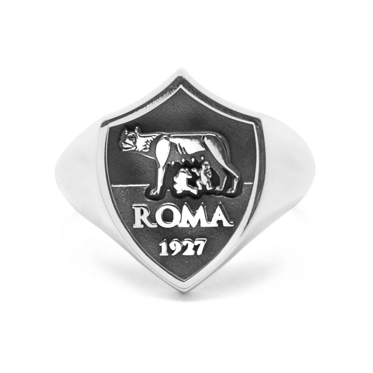 AS Roma Anello Chevalier Sigillo Scudo X Nove25, Unisex, Argento Brunito< Gioielli