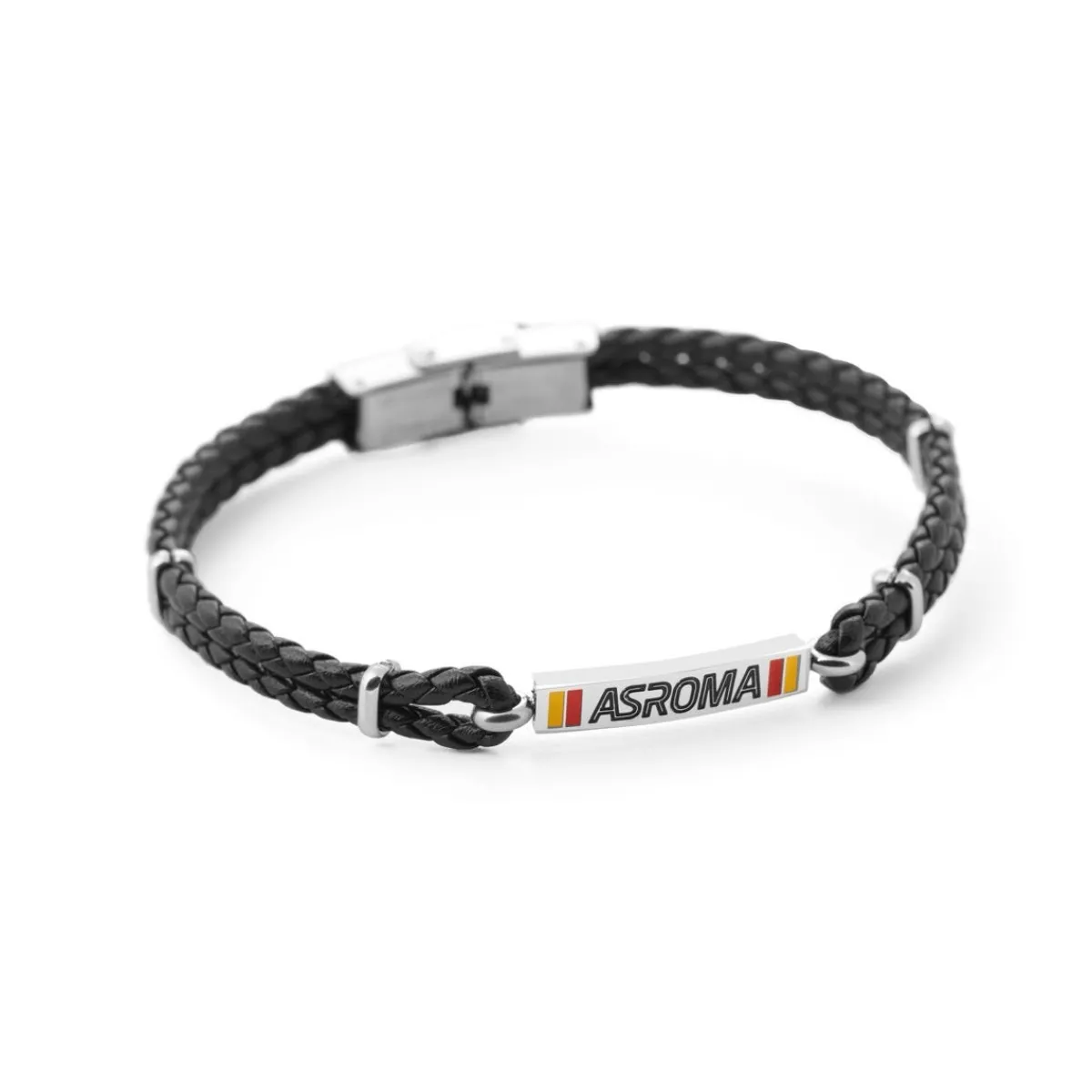 AS Roma Bracciale con placca centrale in acciaio anallergico e cordino in tessuto regolabile nero< Gioielli
