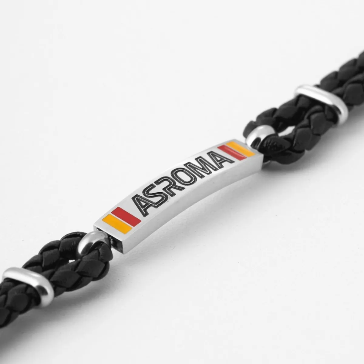 AS Roma Bracciale con placca centrale in acciaio anallergico e cordino in tessuto regolabile nero< Gioielli