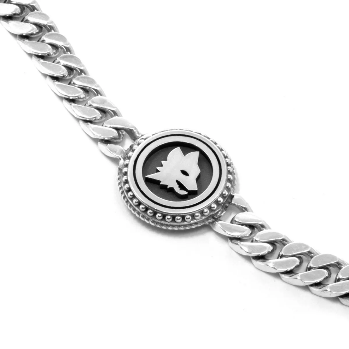 AS Roma Bracciale Grumetta Lupa X Nove25, Unisex, Argento Brunito< Gioielli