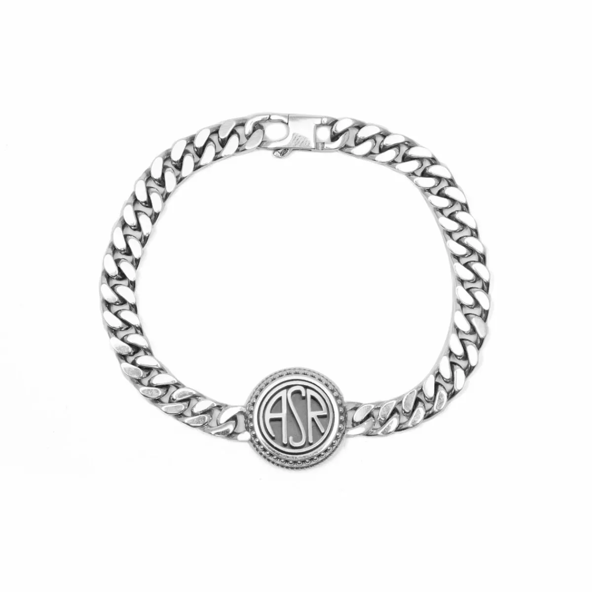AS Roma Bracciale Grumetta Sigillo ASR tondo X Nove25, Unisex, Argento Brunito< Gioielli