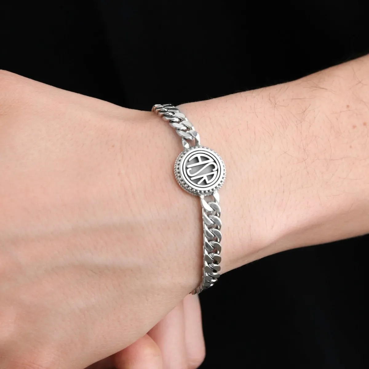 AS Roma Bracciale Grumetta Sigillo ASR tondo X Nove25, Unisex, Argento Brunito< Gioielli