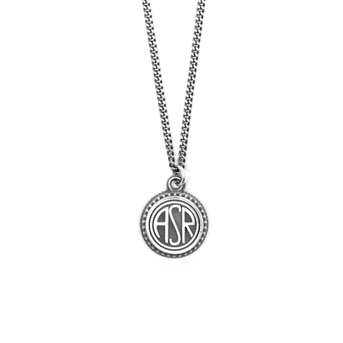 AS Roma Collana Grumetta Pendente ASR tondo X Nove25, Unisex, Argento Brunito< Gioielli