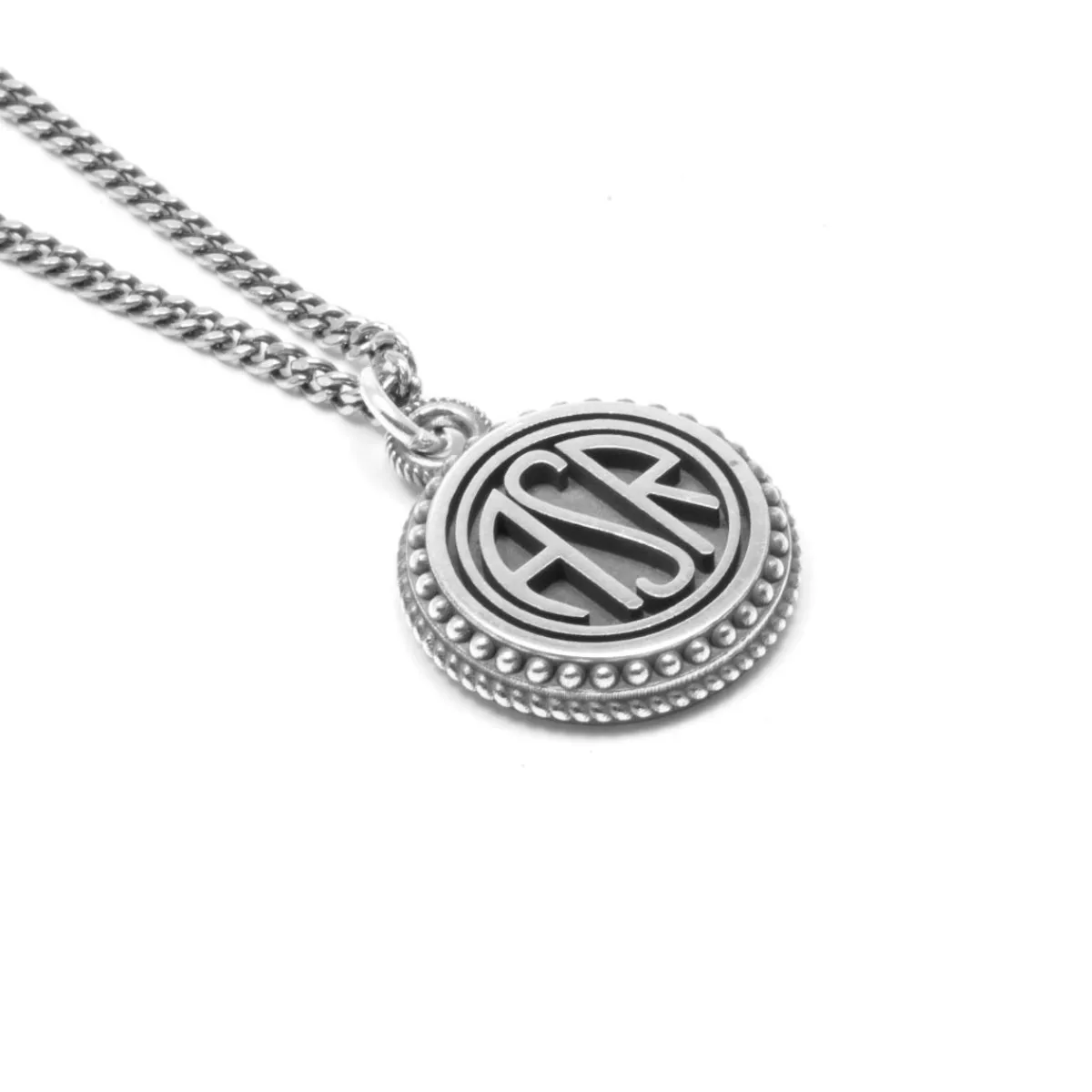 AS Roma Collana Grumetta Pendente ASR tondo X Nove25, Unisex, Argento Brunito< Gioielli