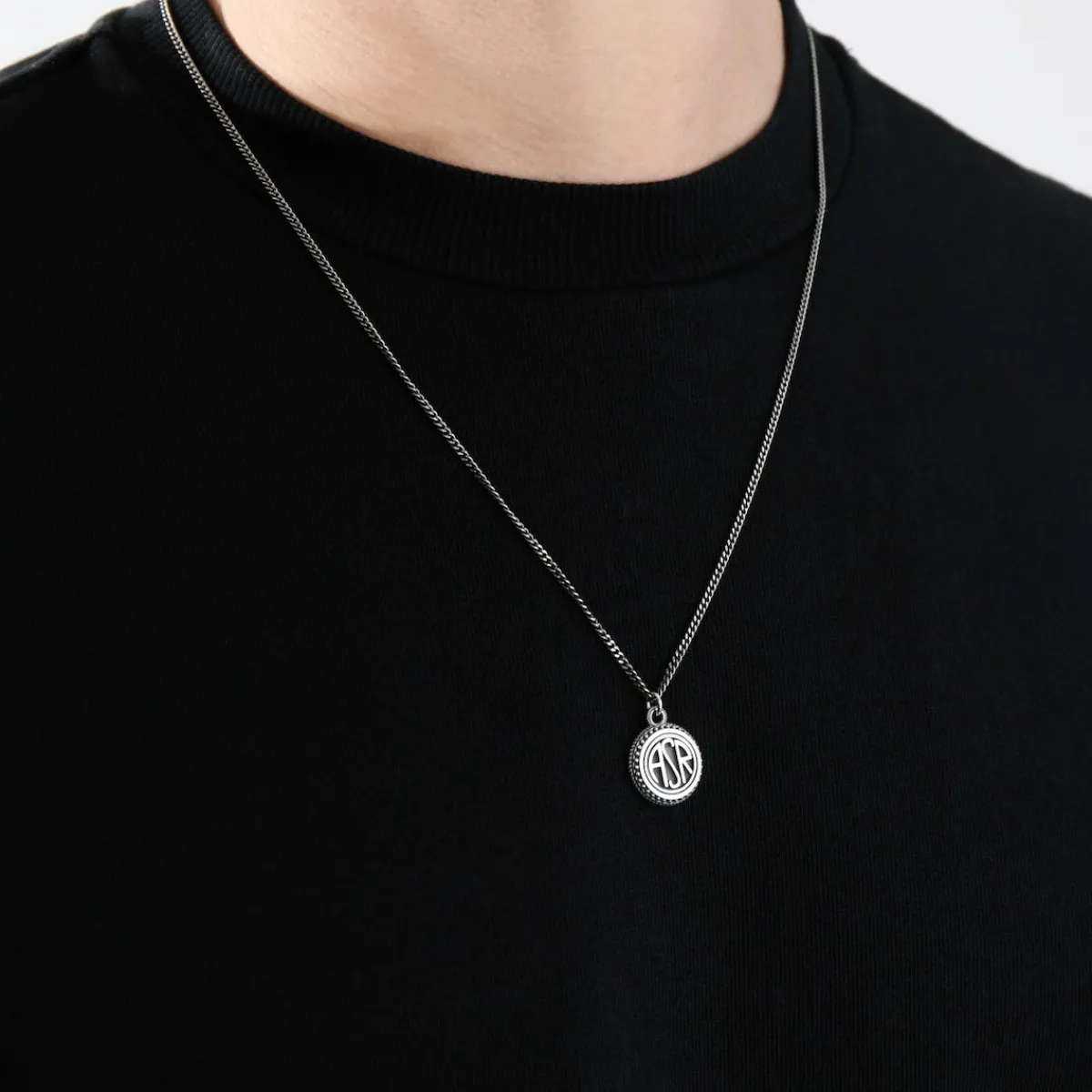 AS Roma Collana Grumetta Pendente ASR tondo X Nove25, Unisex, Argento Brunito< Gioielli