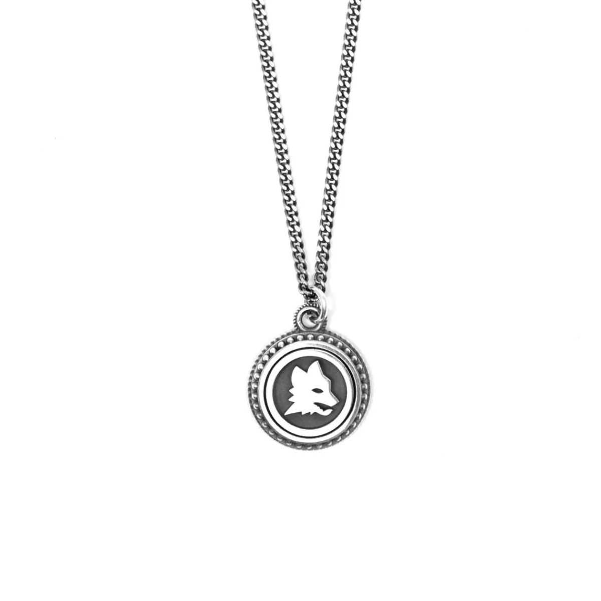 AS Roma Collana Grumetta Pendente Lupa X Nove25, Unisex, Argento Brunito< Gioielli