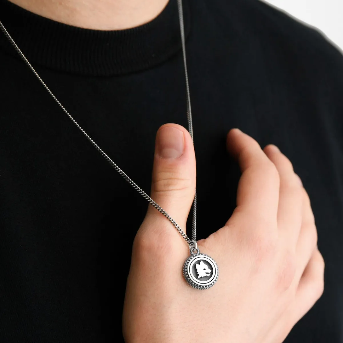 AS Roma Collana Grumetta Pendente Lupa X Nove25, Unisex, Argento Brunito< Gioielli