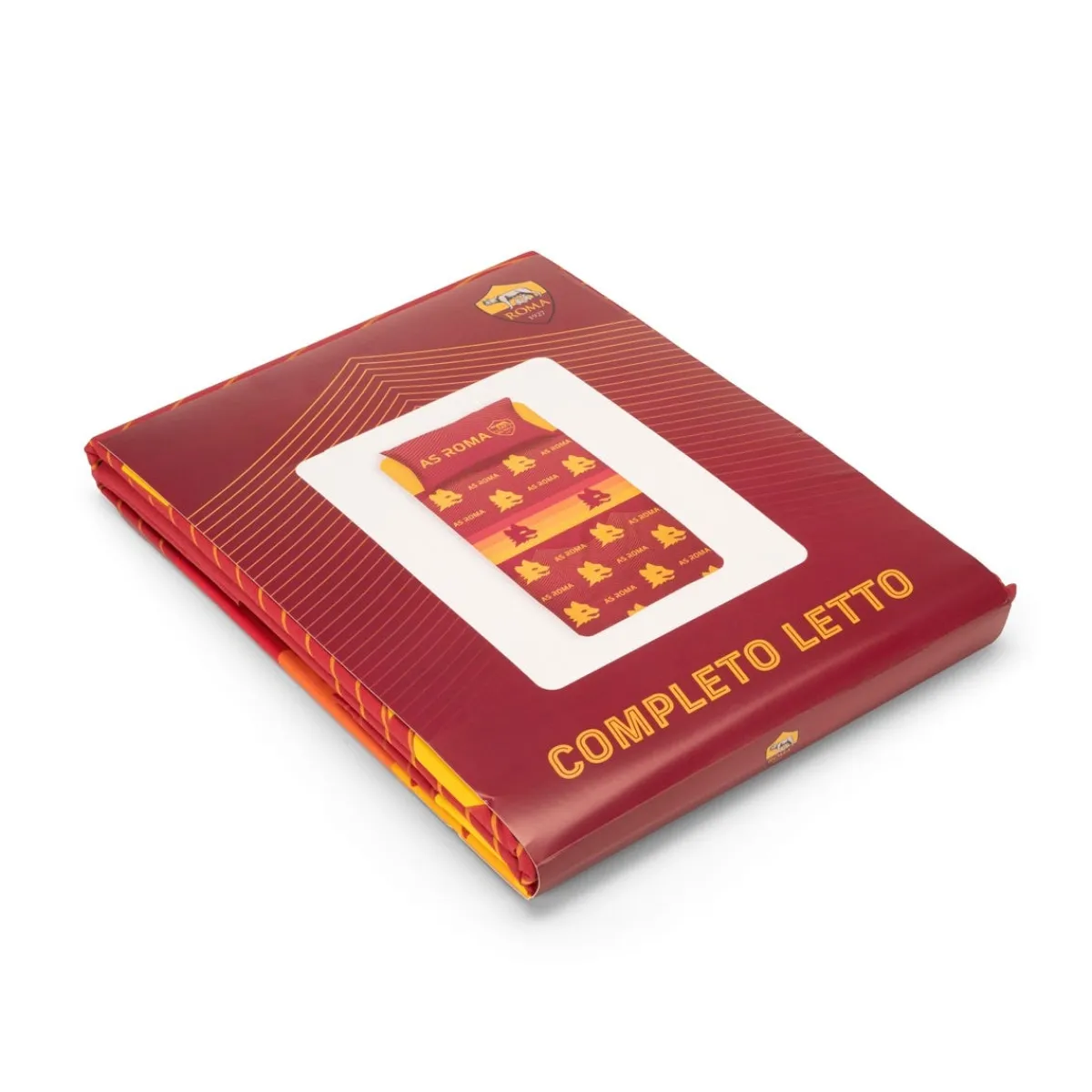 AS Roma Completo da letto ad 1 piazza, set lenzuola e federa con logo lupetto – giallo-rosso< Camera Da Letto