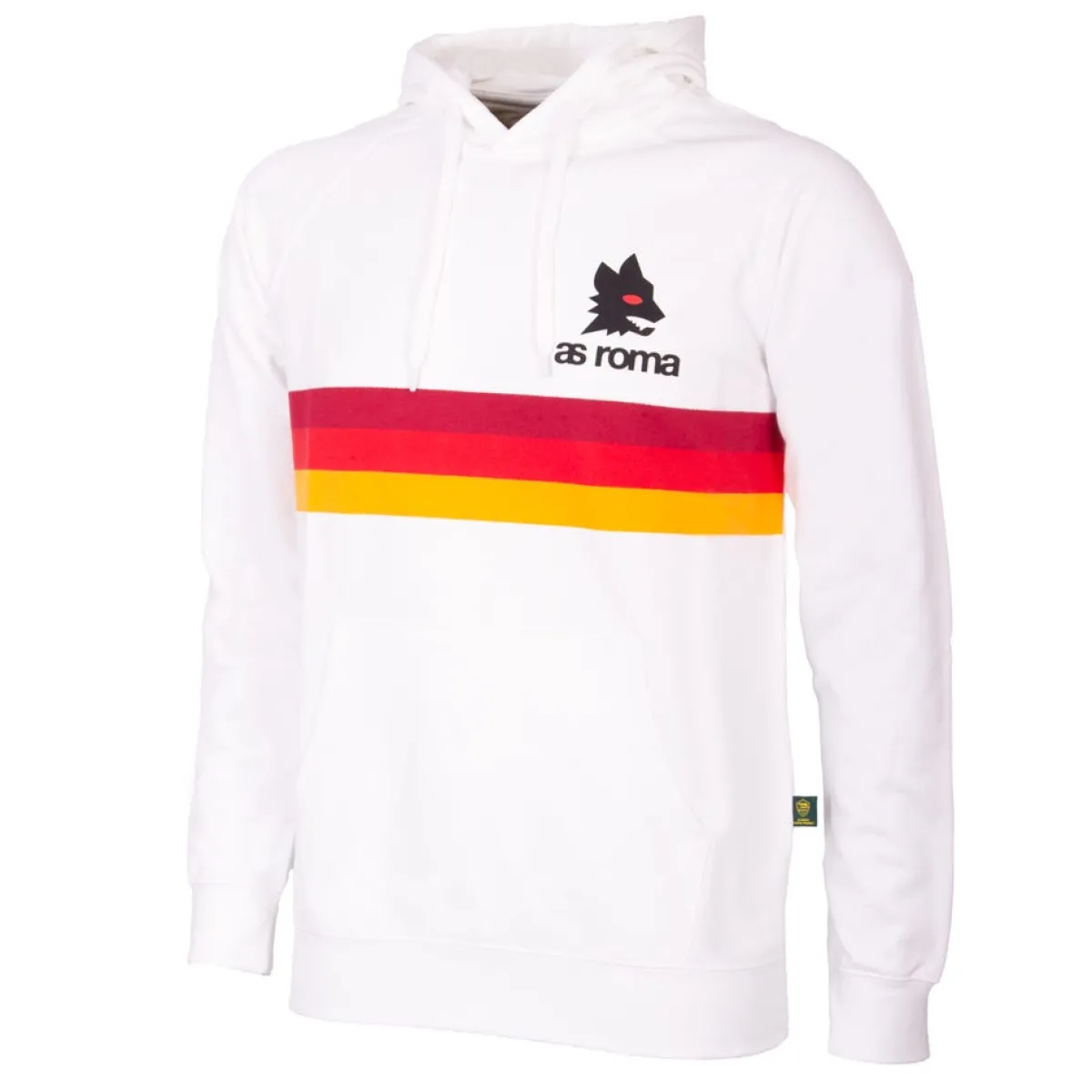 AS Roma Felpa con cappuccio a righe retrò e logo lupetto , Adulto, Bianco<Uomo Felpe