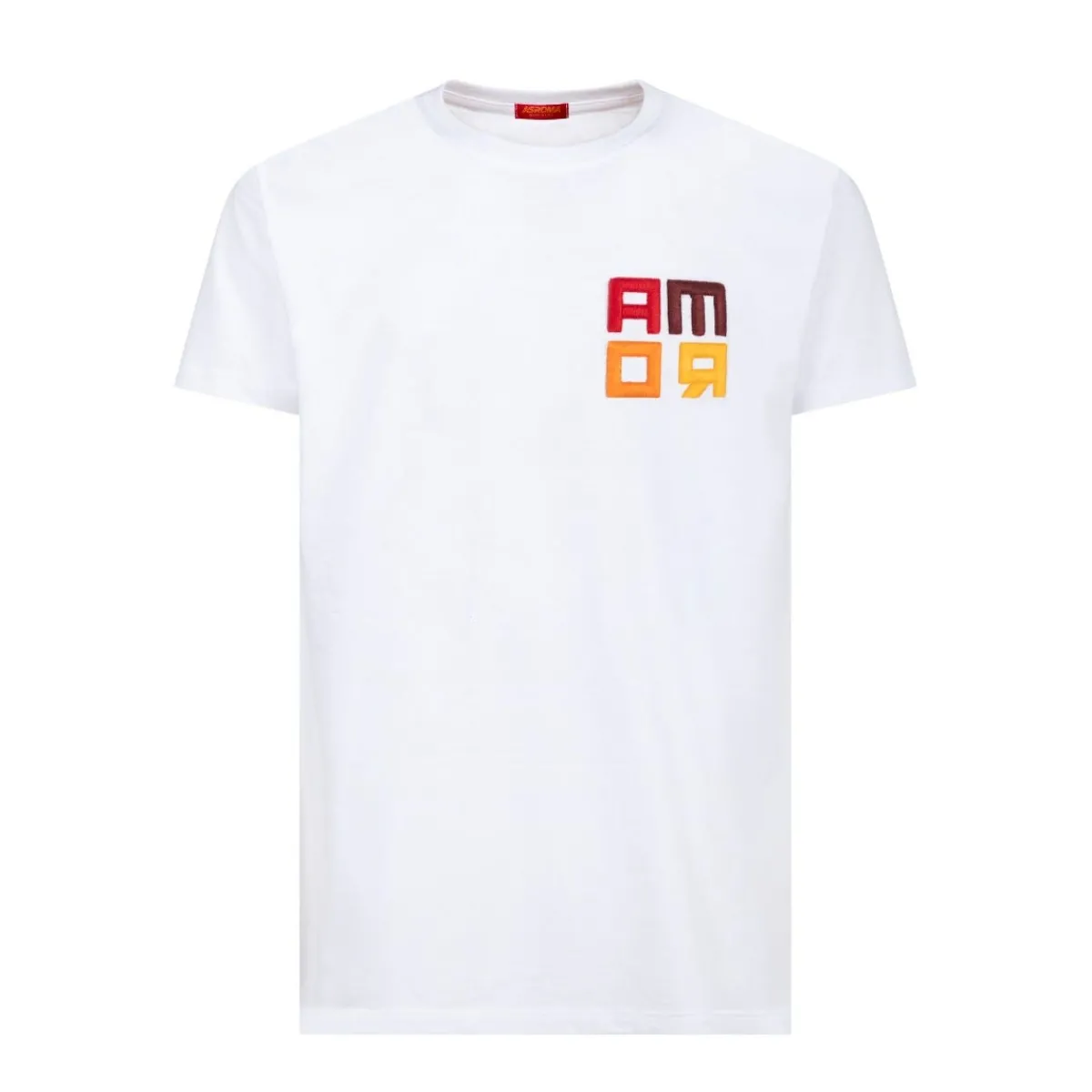 AS Roma T-shirt logo grande ricamato ROMAMOR, Adulto, Bianco<Uomo T-shirts E Polo